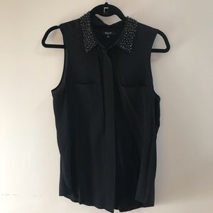 Silk button down blouse with sparkly collar